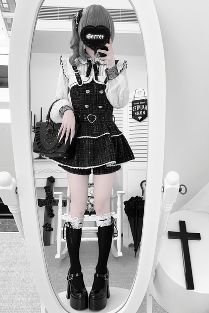 Check Design Suspender Skirt + Pants