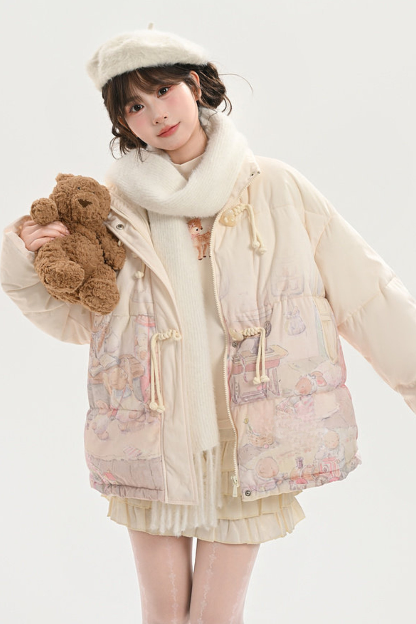 フェアリーテールレースカラー付きダウンジャケット