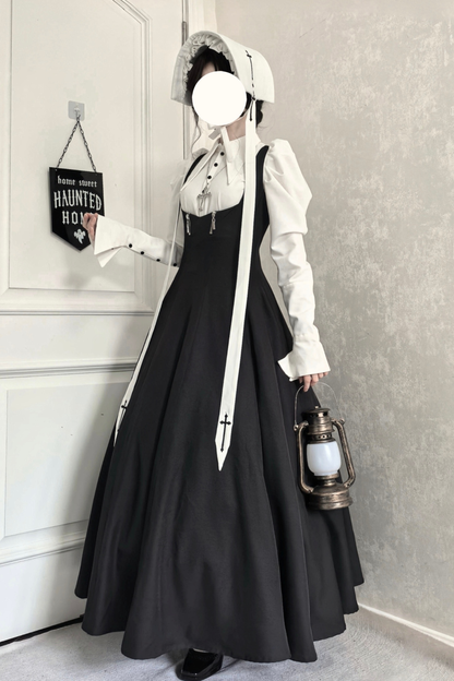 ゴスロリータスプリットブラウス+サスペンダースカート