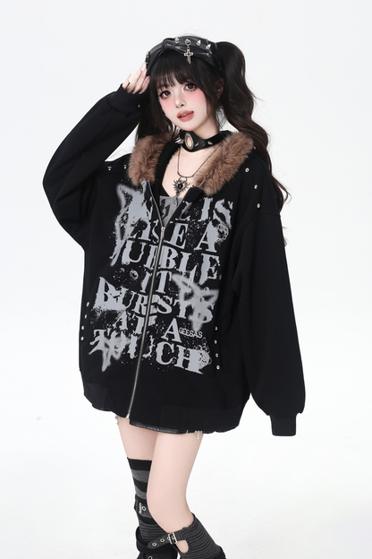 アメリカンレトロレターストリートファーフードパーカー