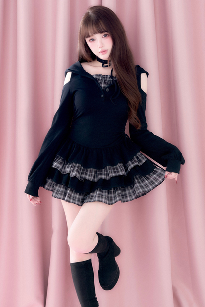 Plaid Ruffle Off-Shoulder Dress