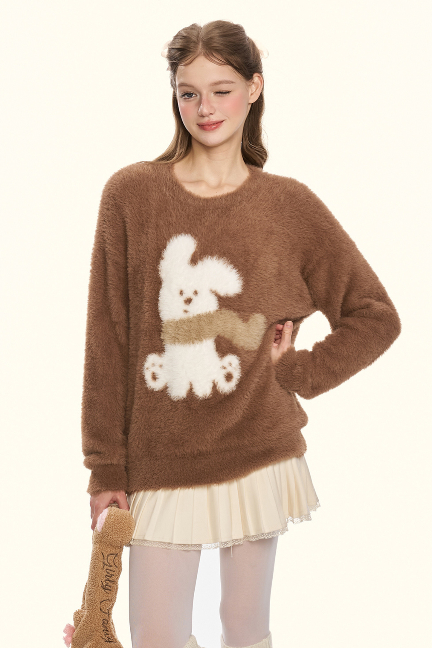 クリームチェスナットココアバニーファーニット