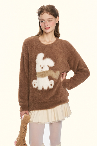 クリームチェスナットココアバニーファーニット