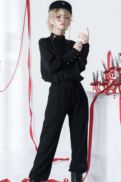 レトロモードスタンドカラーブラウス