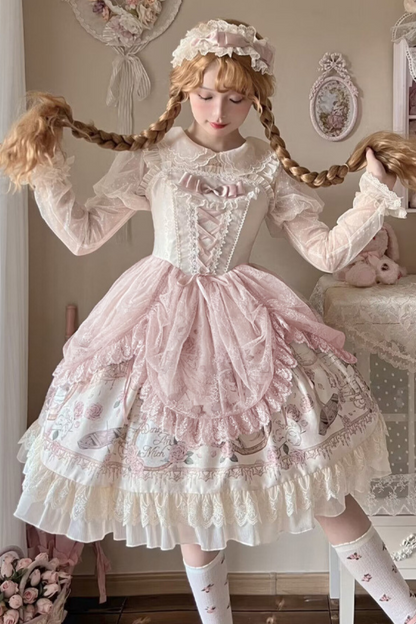 Daily Color Sweet Princess Jumper Skirt + Lace Doll Shirt