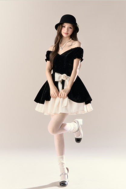 ベルベットフレンチブラックドレス