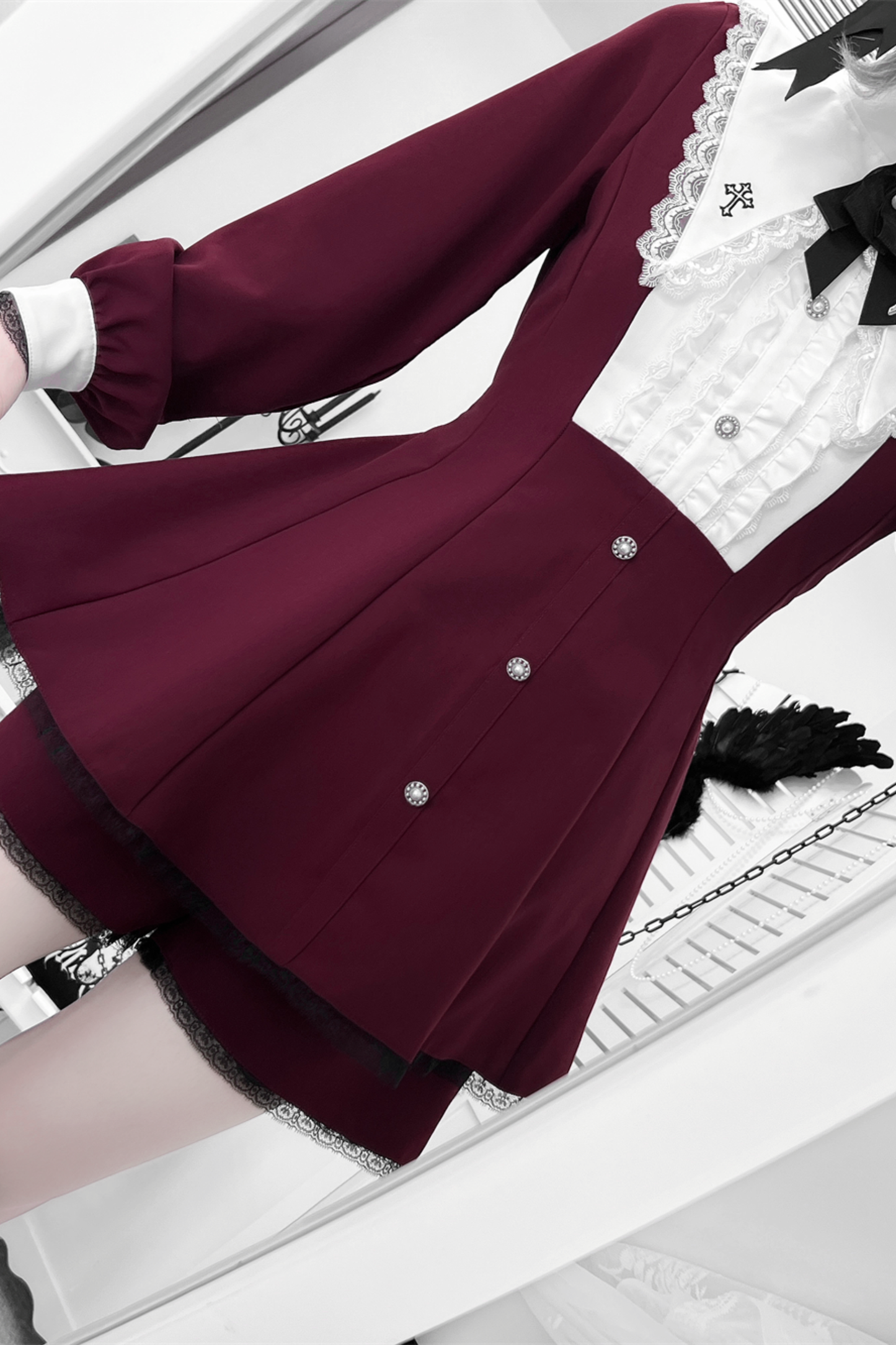 Cross Ruffle Collar Peplum Top + Shorts