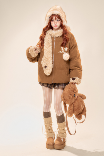 キャラメルマフィンウールフーデッドコート