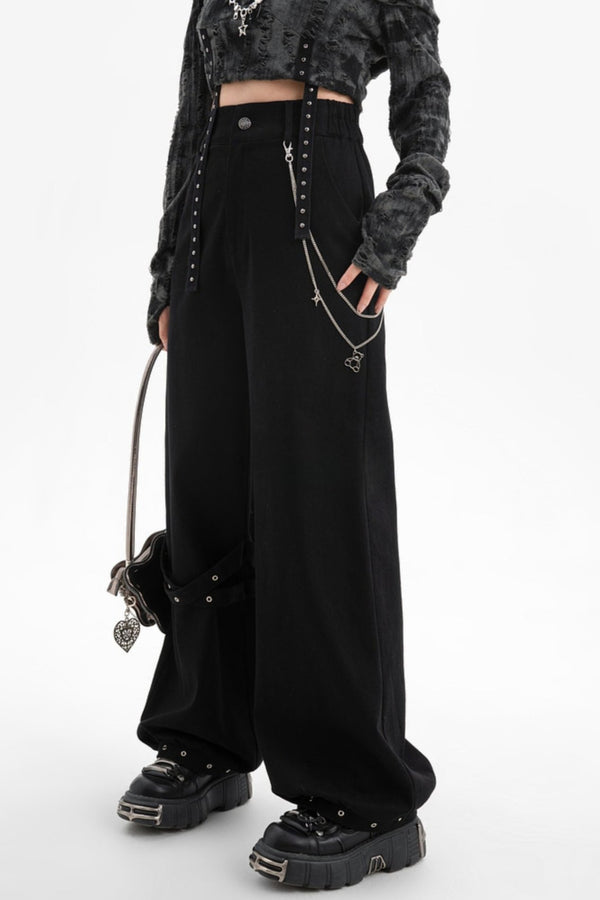 ブラックスリムカジュアルコルセットパンツ