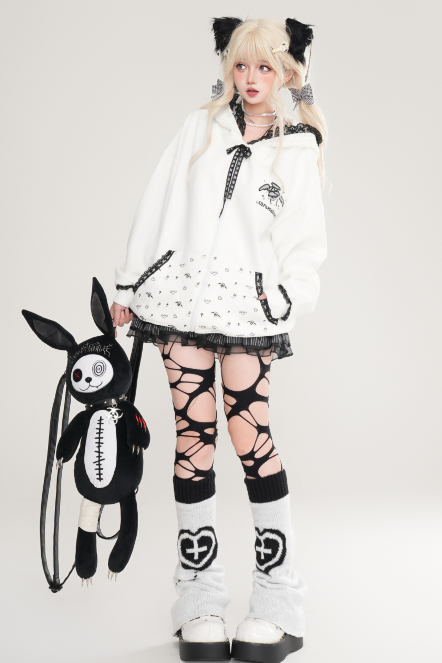 Lace Bunny Hooded Loose Hoodie