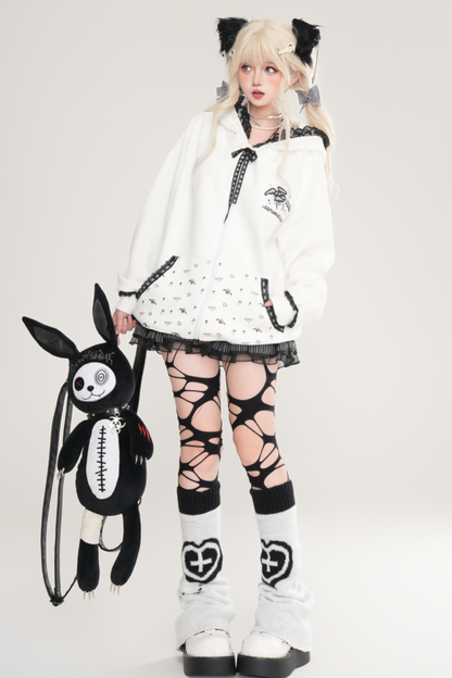 Lace Bunny Hooded Loose Hoodie