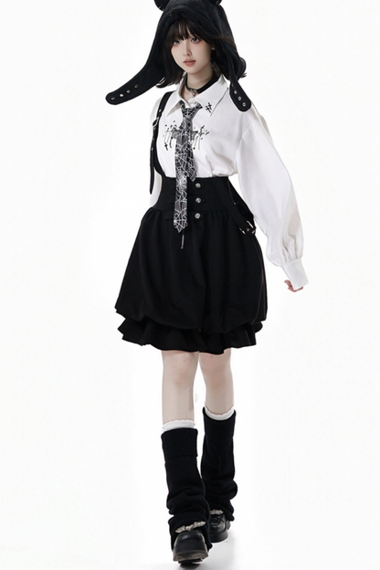 Dark Knight College vest + shirt + suspender skirt + pants + tie