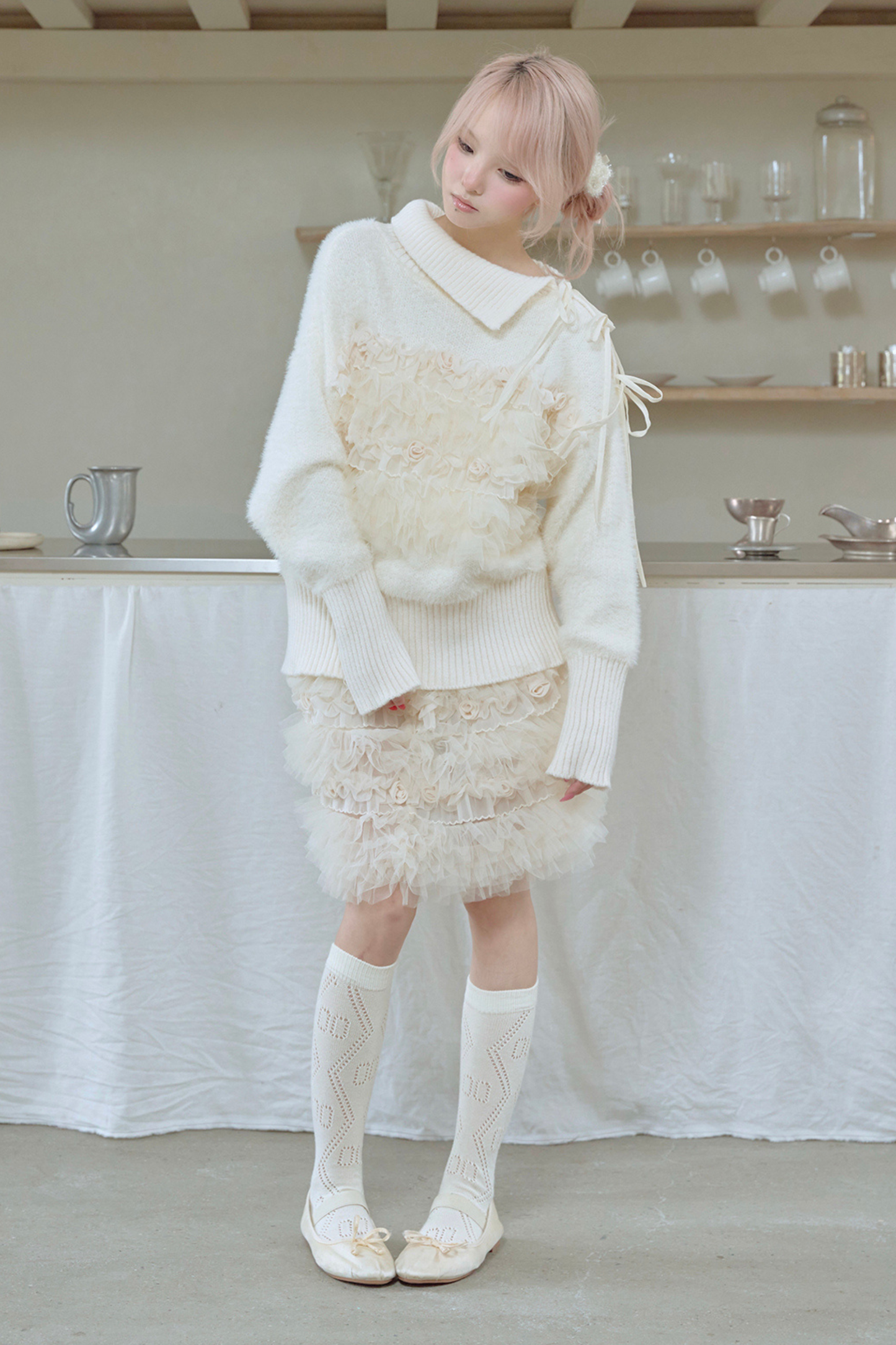 Rose Pleated Lace Sweater