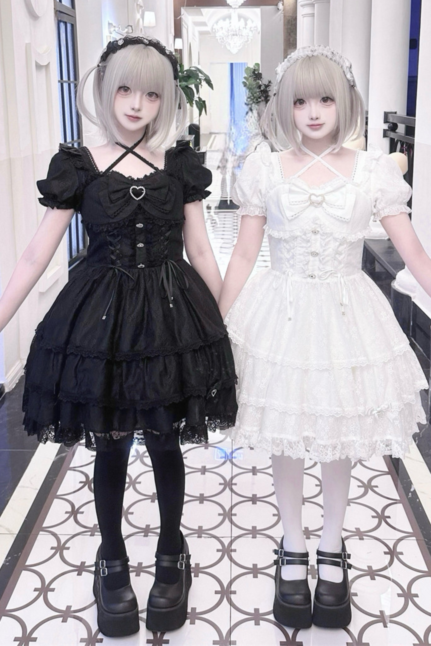 Süß-Mädchenhaftes Spitzen-Schleifen-Kleid + Haarklammer