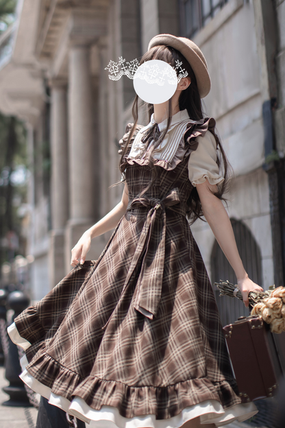 レトロチェックフレアワンピース＋リボンタイ