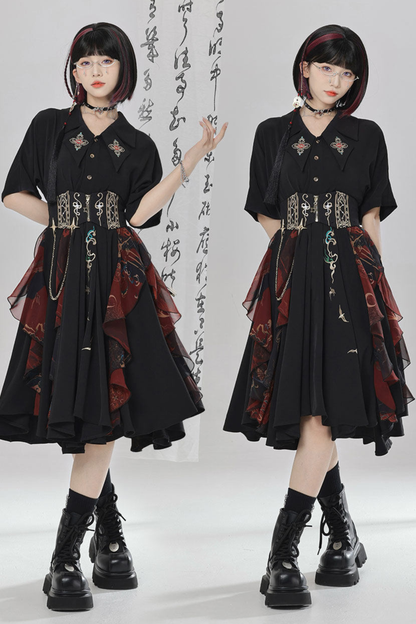 チャイナエンブロイダリードレス+ベルト+ガードル