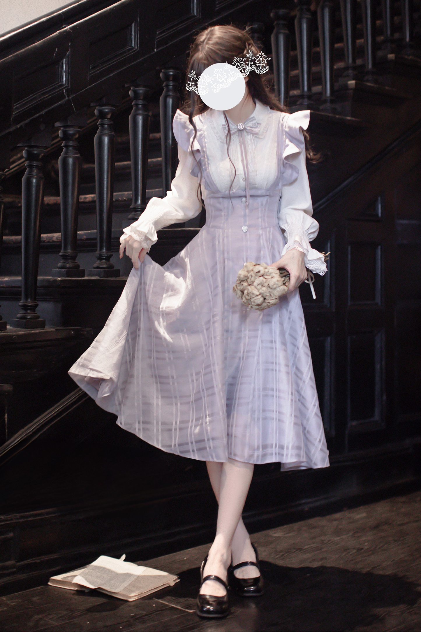 Retro sweet ruffle skirt + shirt + ribbon