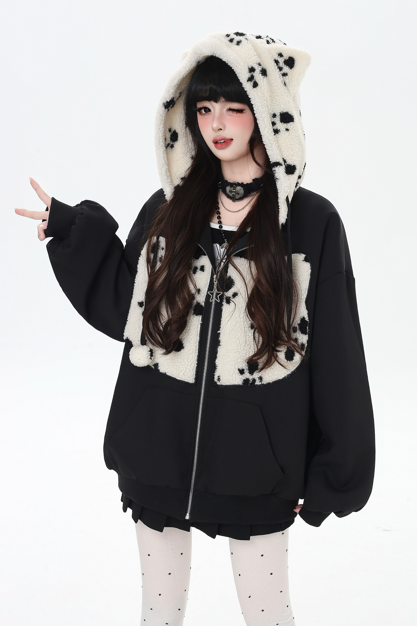 Dark Sweet Cat Ear Fleece Loose Jacket