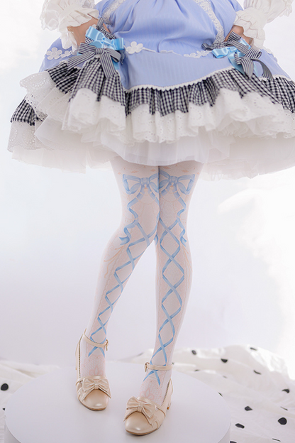 Lace-up Velvet Print Lolita Tights