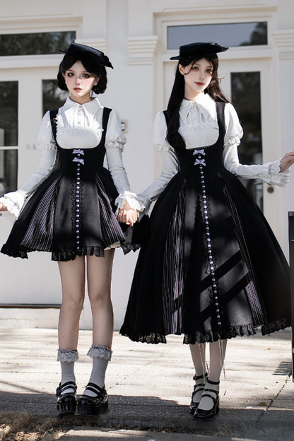 Six Sweet Lolita Flare Jumper Skirt + Top + Hat + Ribbon + Collar