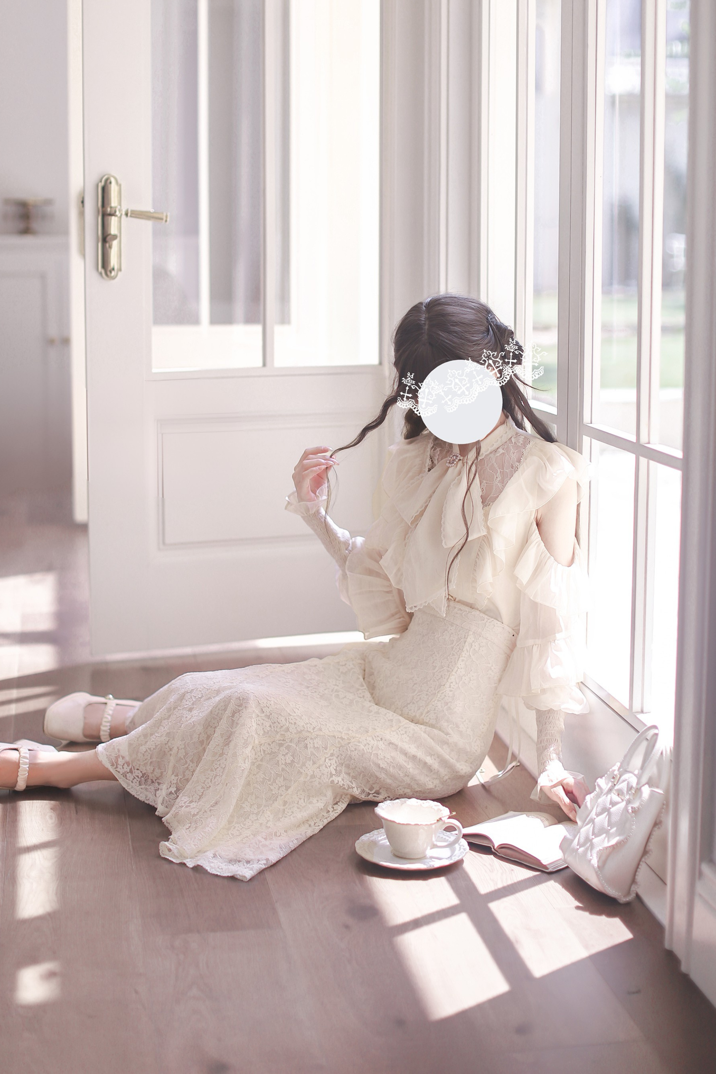 エレガントクリアシフォンビッグリボンシャツ+マーメイドスカート