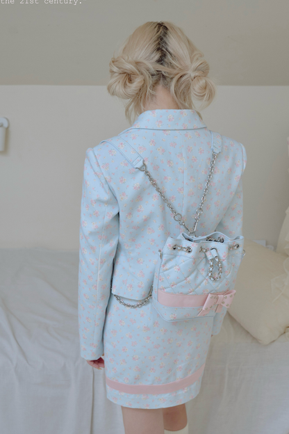 フローラルフラワーキルティングチェーンバケットバッグ