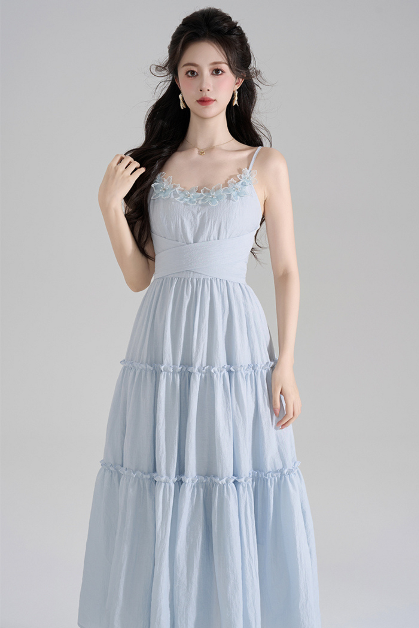 Romantic French Long Dress + Short Cardigan