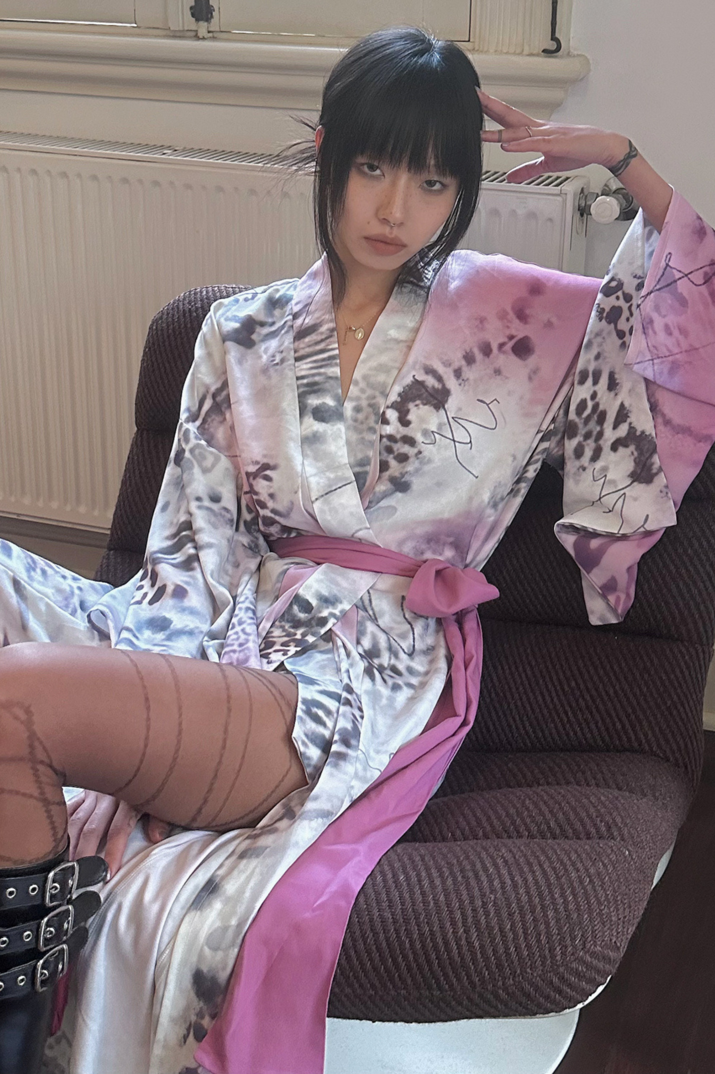 ヒョウ柄浴衣+リボン帯