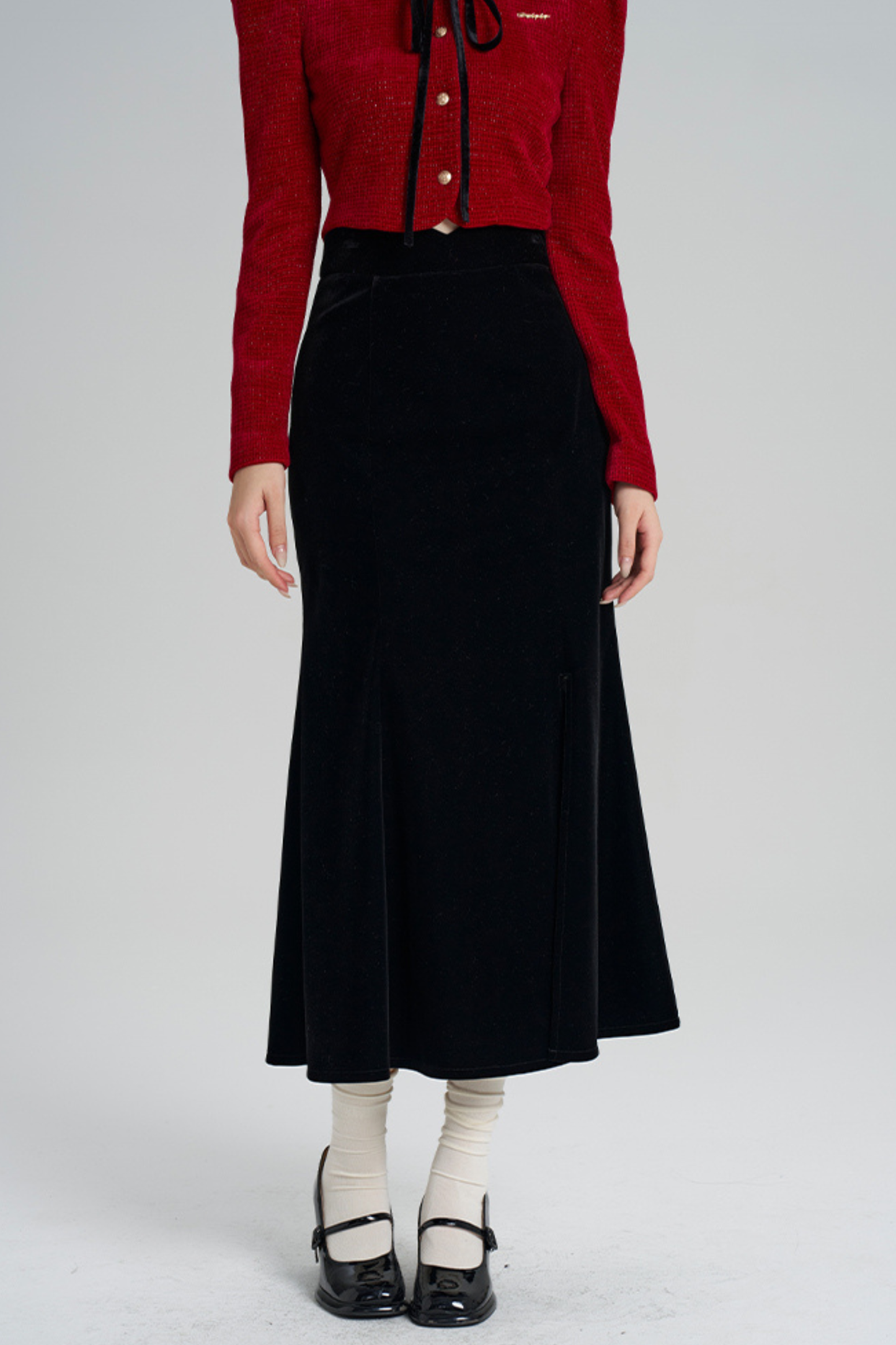 フレンチラメニットトップス+マーメイドスカート