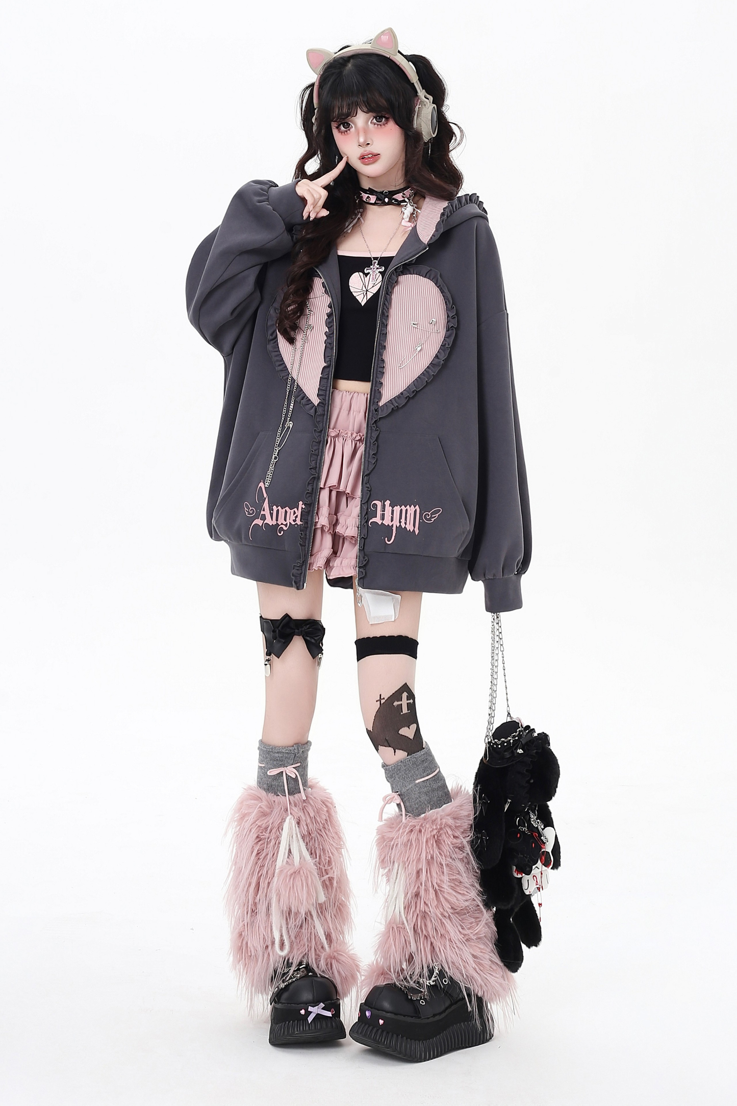 Love Heart Bunny Hooded Loose Hoodie