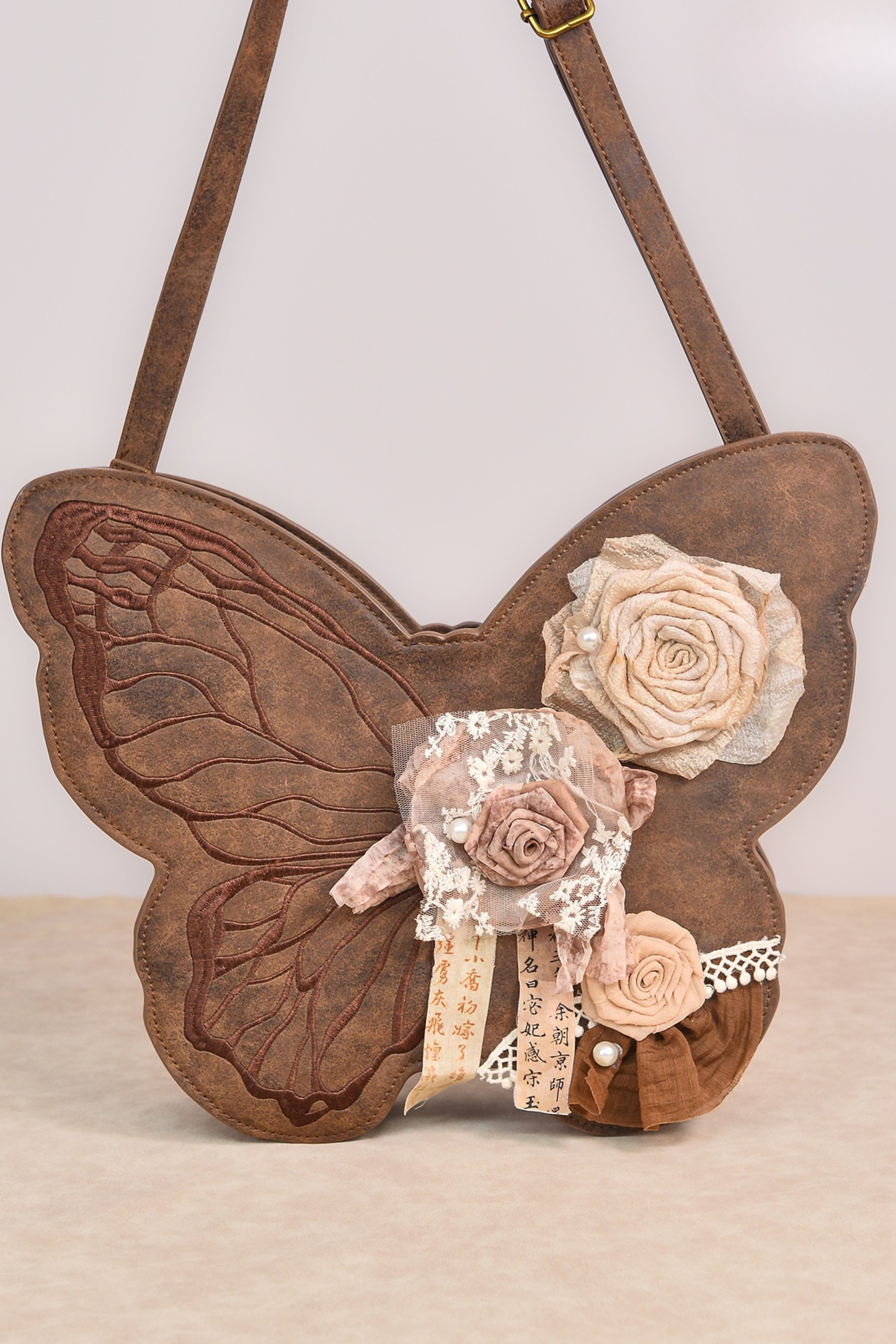 レトロブラウンバタフライワンショルダーバッグ