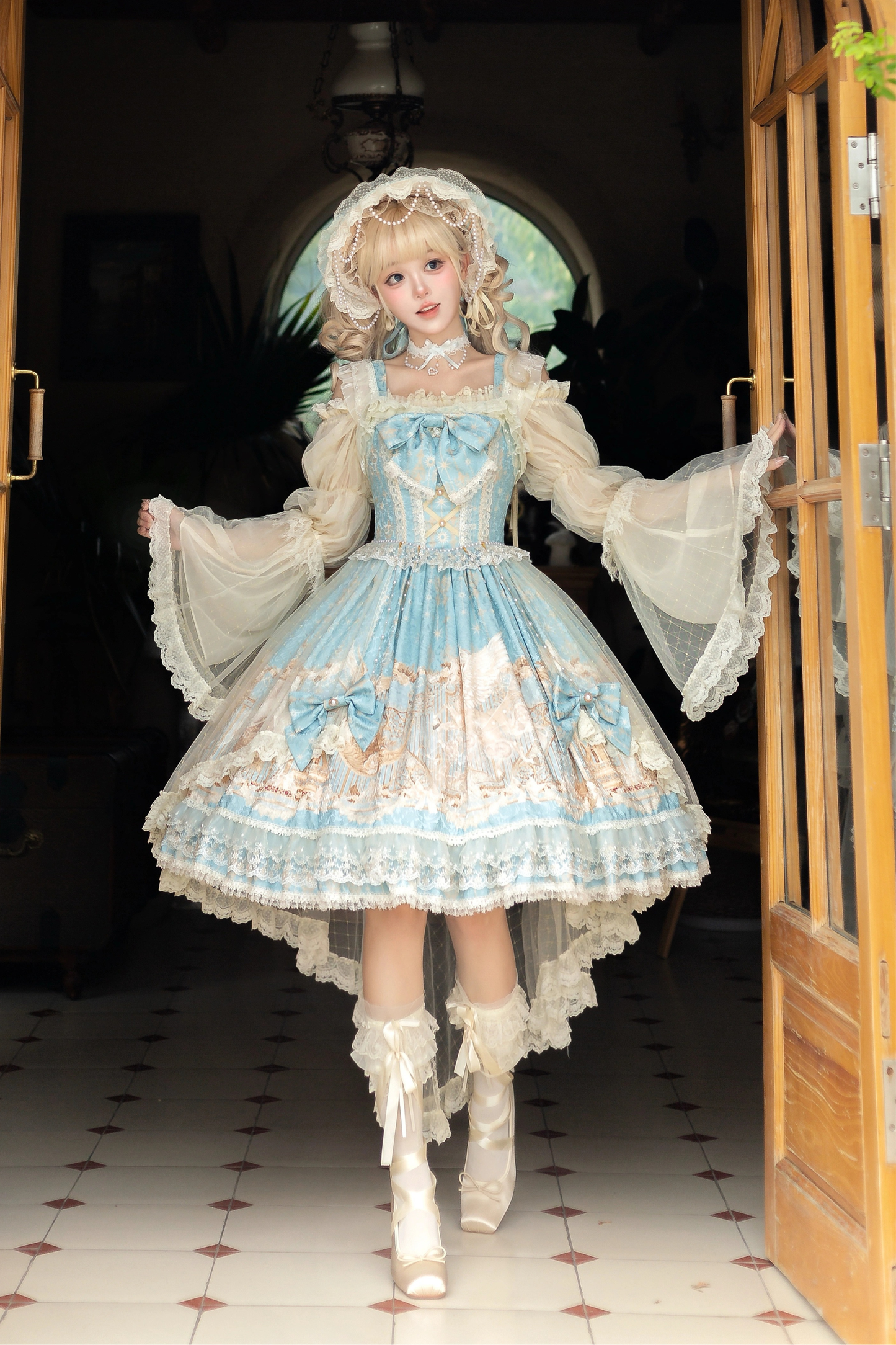 ユニコーンクラシカルプリンセスジャンパースカート+トップス+ボンネット+カチューシャ