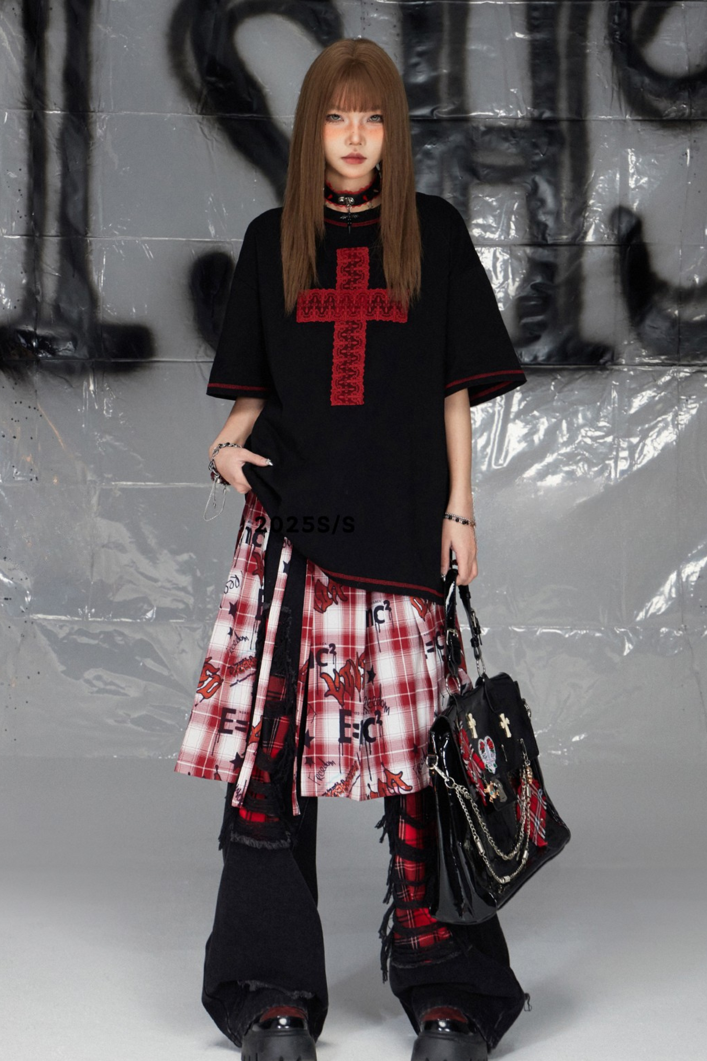 Black cotton cross design top