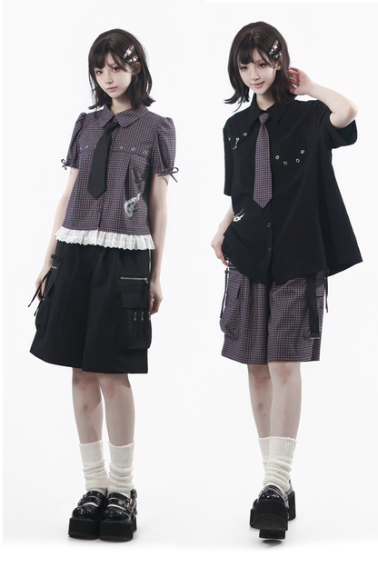 Puff Sleeve Shirt + Shorts + Tie