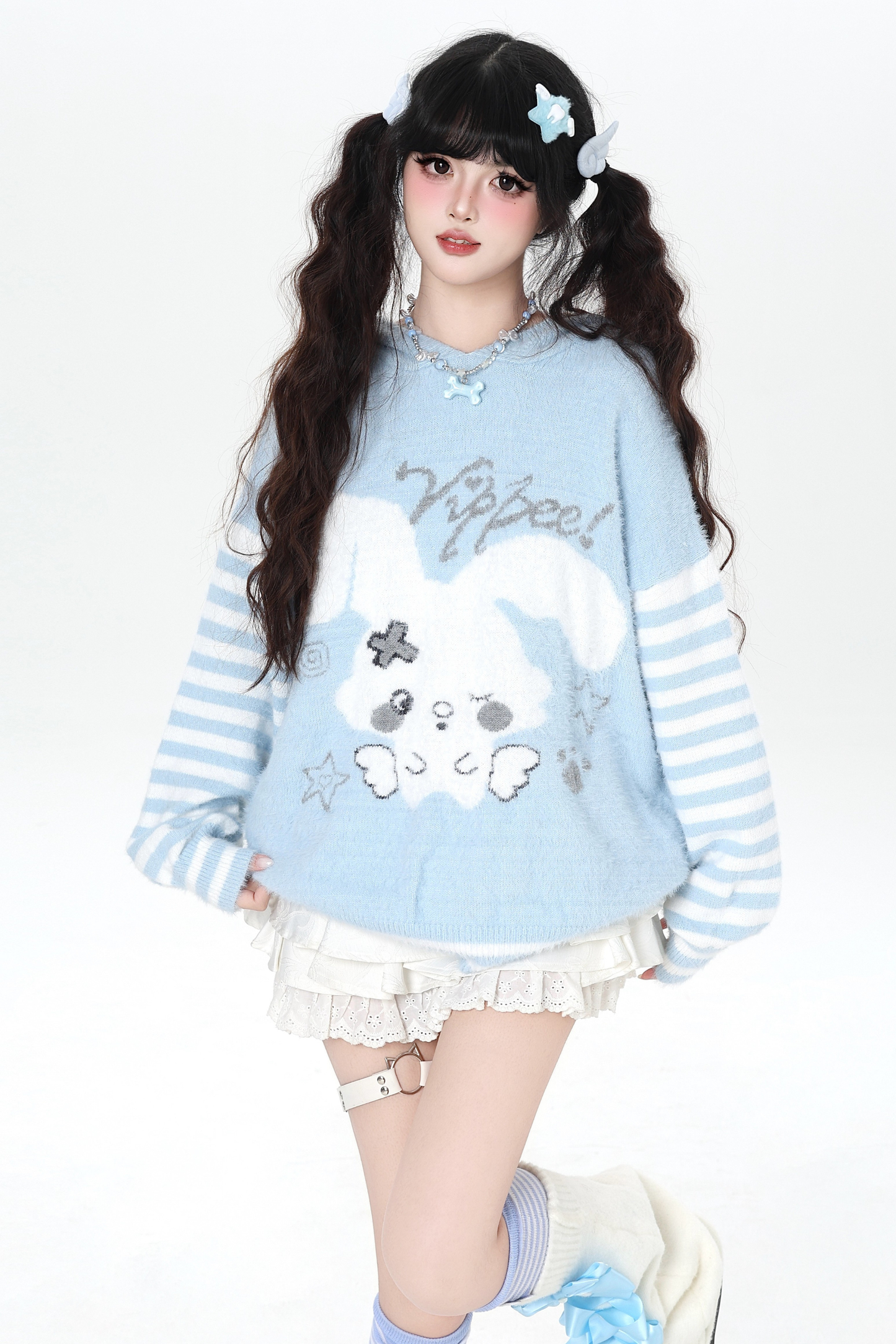 バニーボーダーフードニット