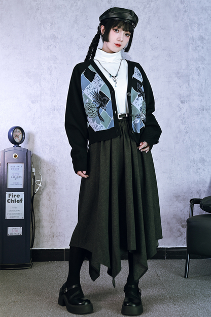 Argyle Flower Cardigan + Asymmetrical Skirt