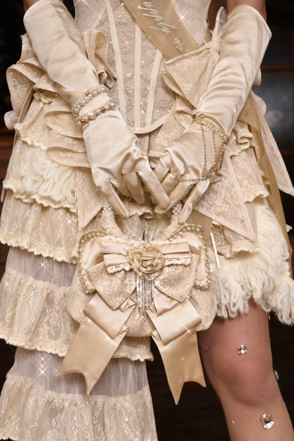 サテンリボンパールハンドバッグ