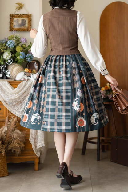 Retro Classic Forest Academy Shirt + Vest + Check Skirt