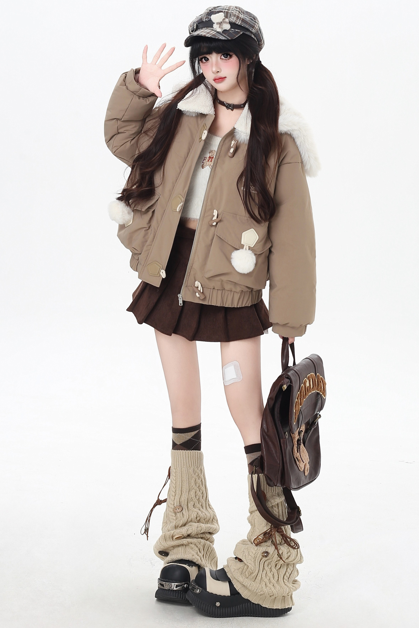 Bear Sailor Fur Collar Duffle Jacket