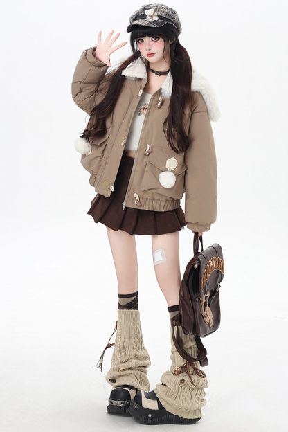 Bear Sailor Fur Collar Duffle Jacket