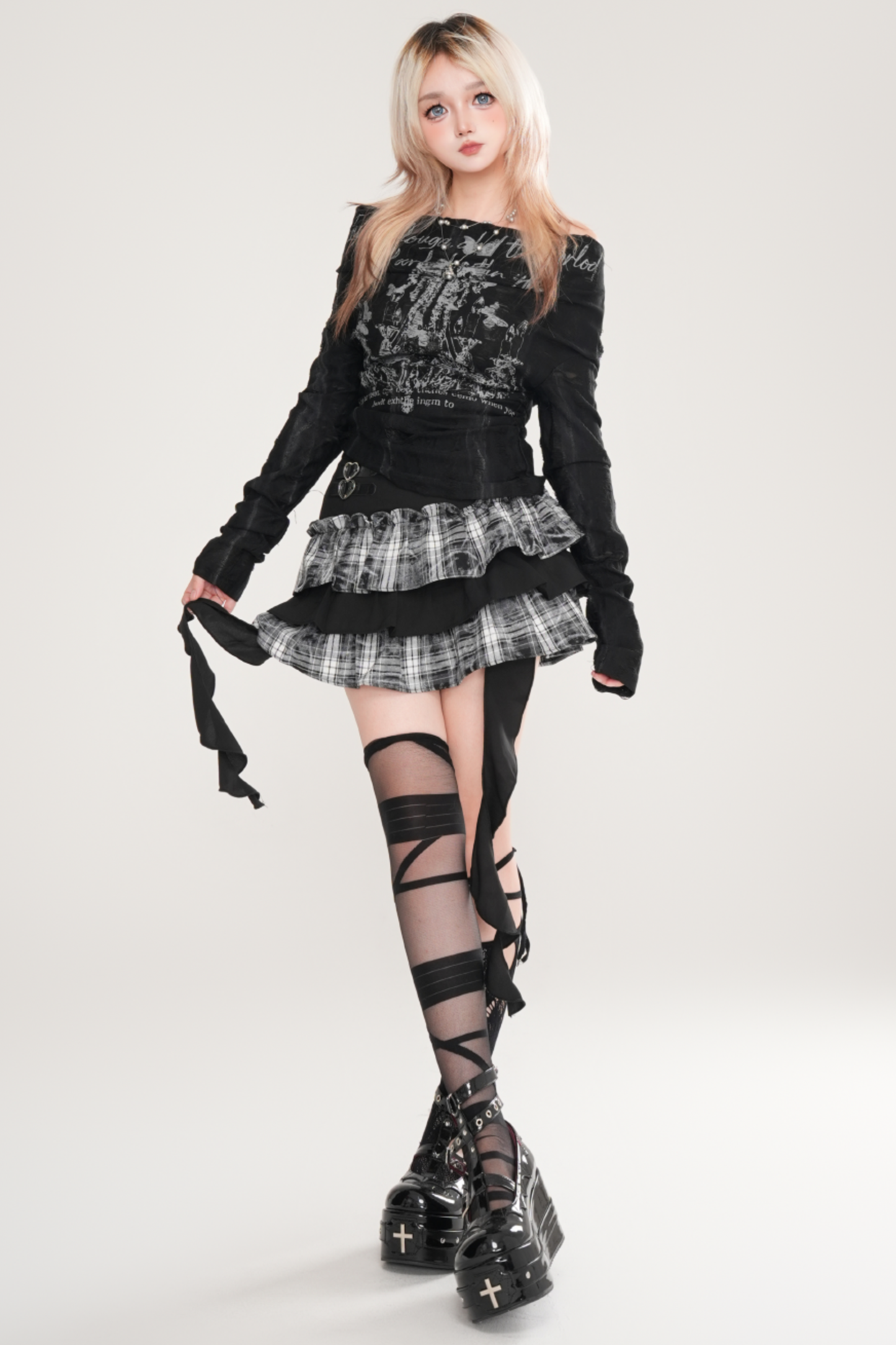 Y2Kバタフライオフショルダートップス