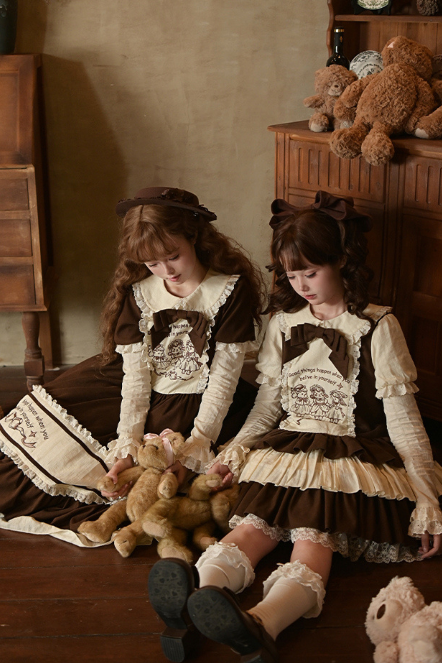 Doll Fairy Tale Lolita Dress + Ribbon Brooch + Belt + 2-way Embroidery Brooch