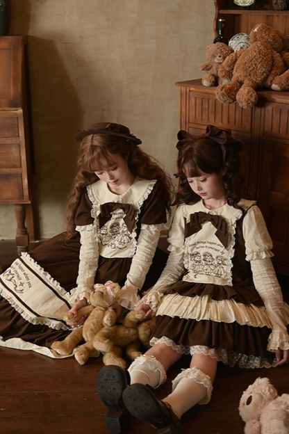 Doll Fairy Tale Lolita Dress + Ribbon Brooch + Belt + 2-way Embroidery Brooch