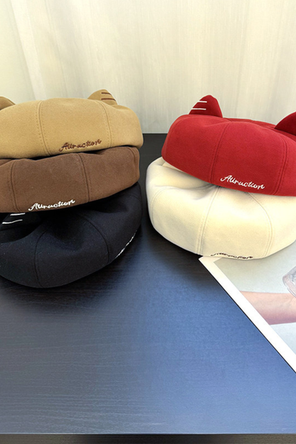 Cat Ear Embroidery Beret
