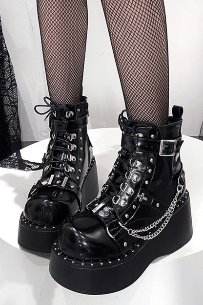 ダークパンクバックルプラットブーツ