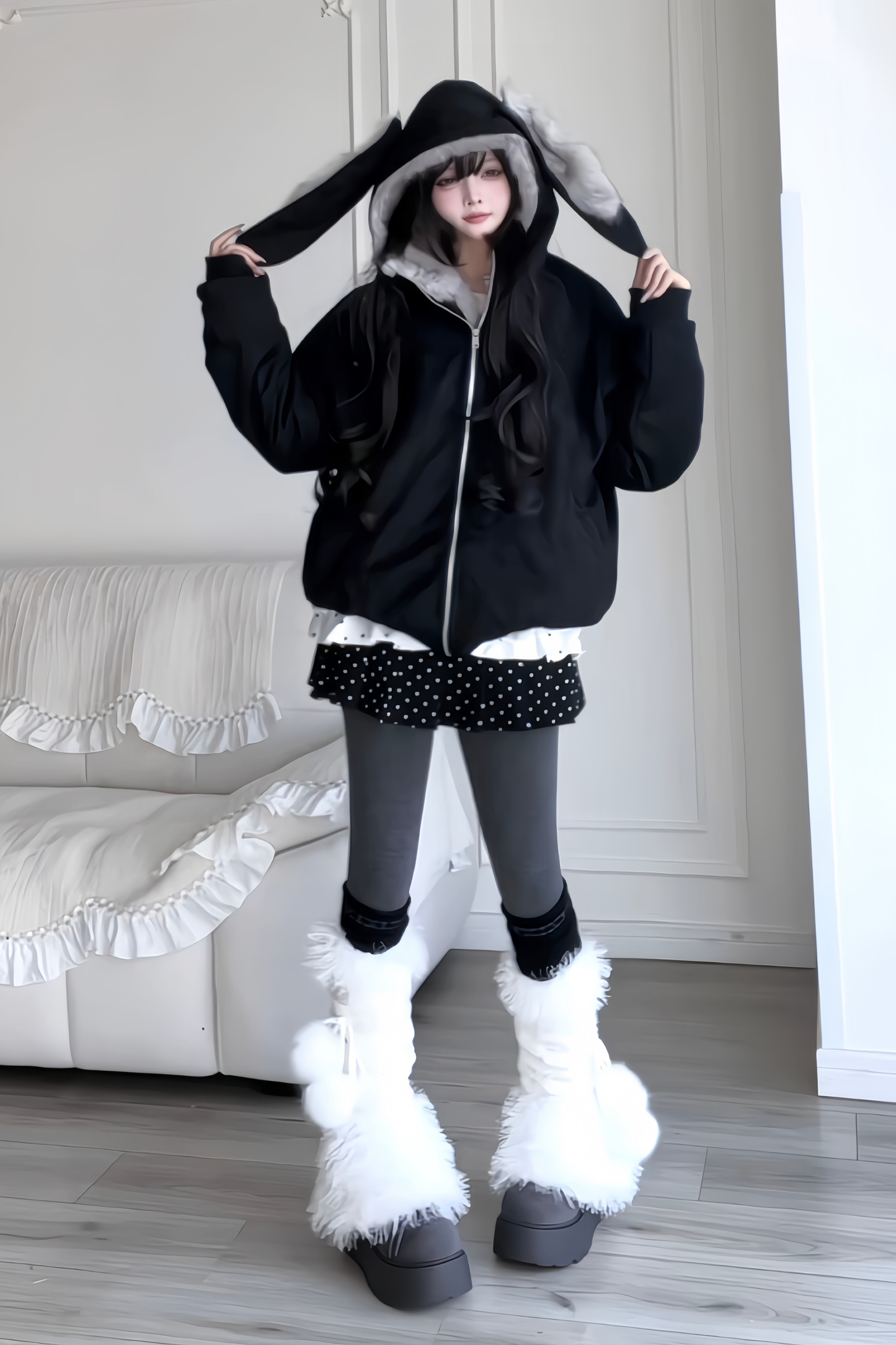 Retro Detachable Rabbit Ear Hoodie