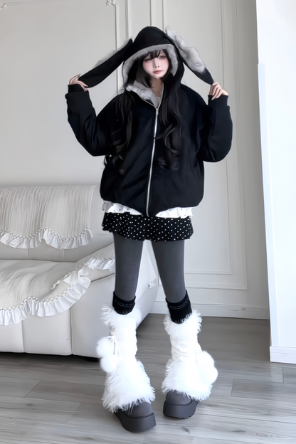 Retro Detachable Rabbit Ear Hoodie