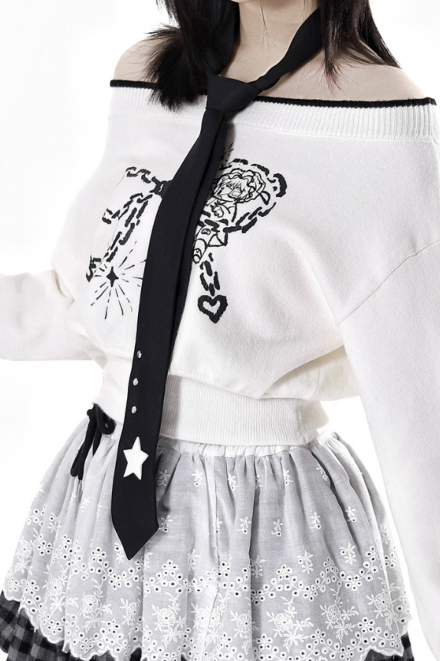 One-shoulder top + pants + hooded par jacket + skirt