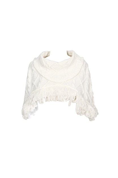 ツイストフリンジニットショートケープ