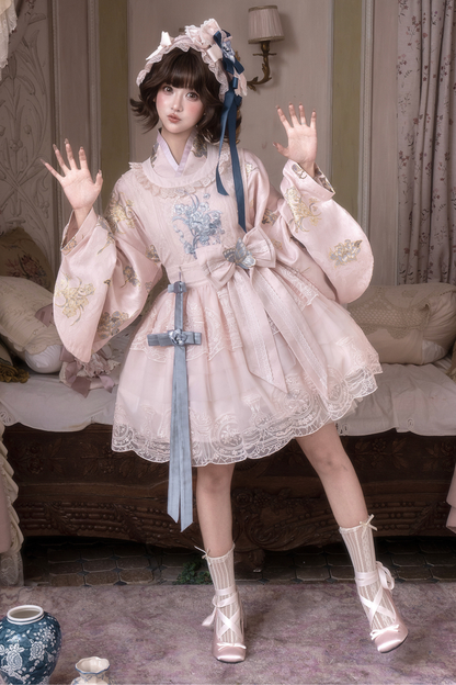 アップクロスカラージャケット+ショートジャケット+ドレス+ヘアバンド+リボン